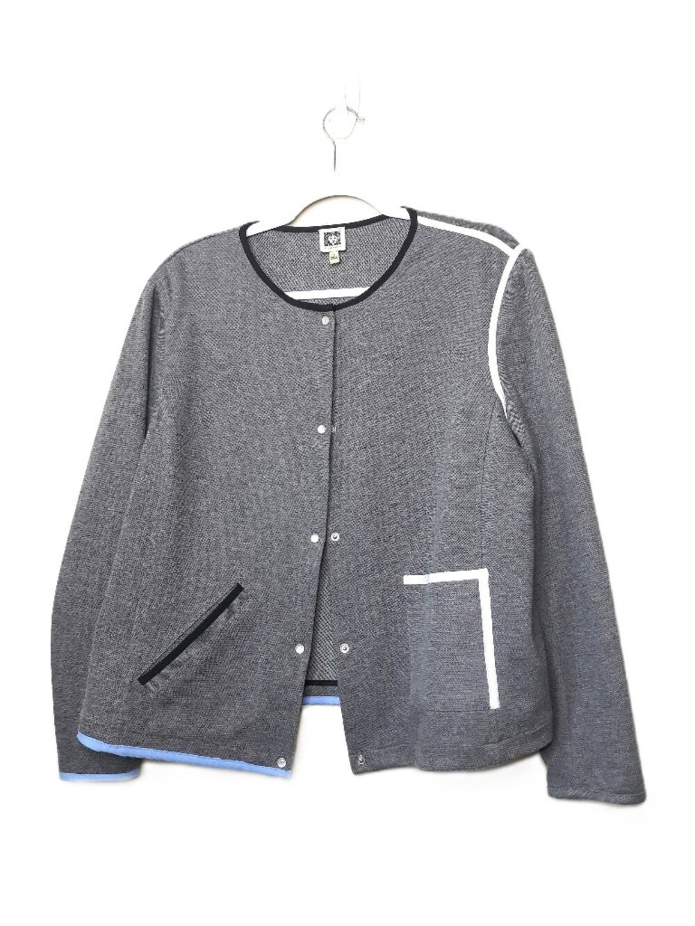 Sporty Snap Button Knit Jacket Contrast Trim Snap Buttons Streetwear